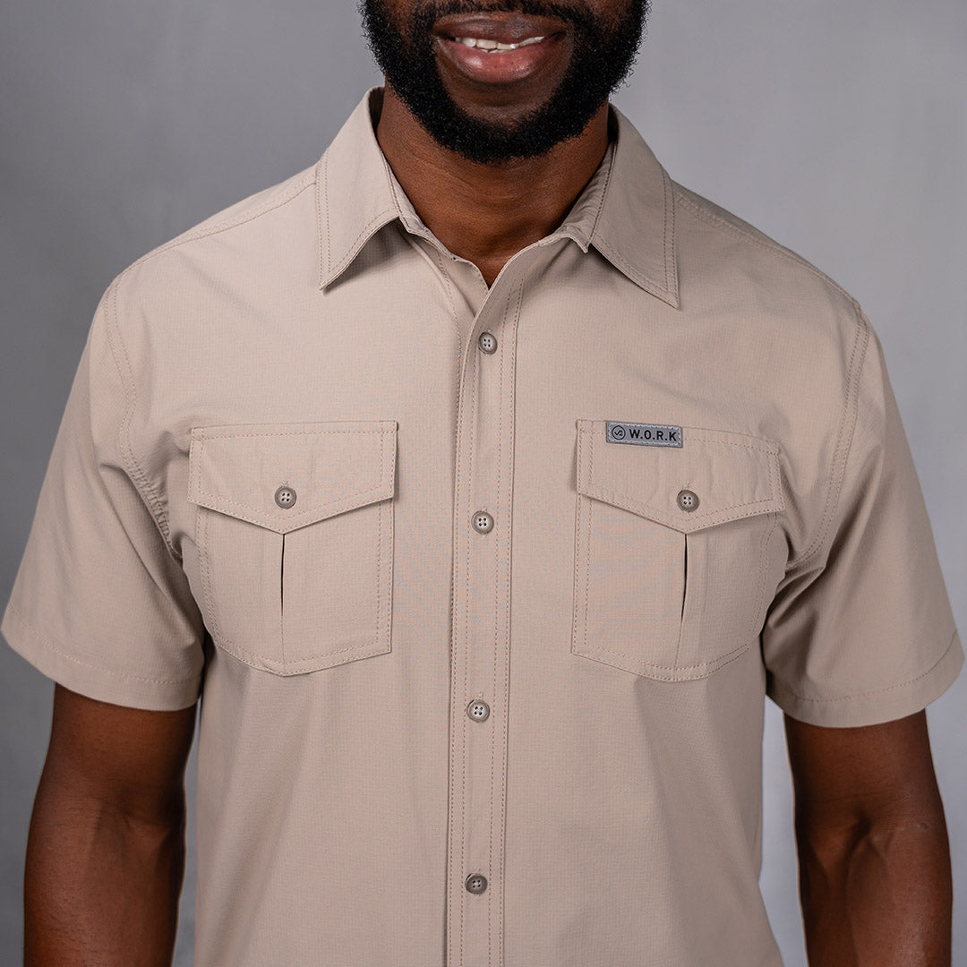 W.O.R.K Ripstop 4 Way Stretch S/Sleeve Shirt Stone