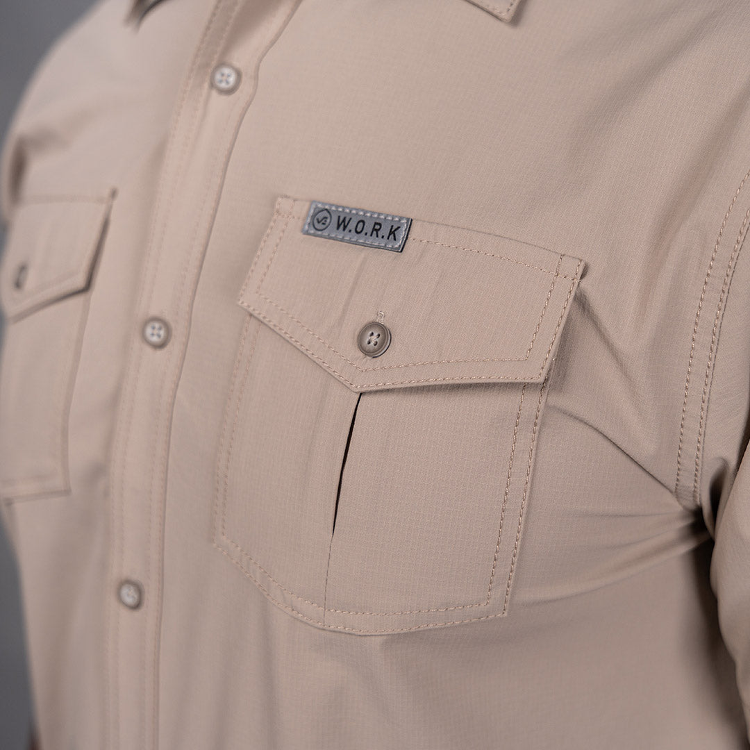 W.O.R.K Ripstop 4 Way Stretch S/Sleeve Shirt Stone