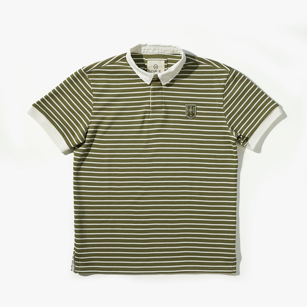 Elite Rugby Polo Olive & Cream Stripe