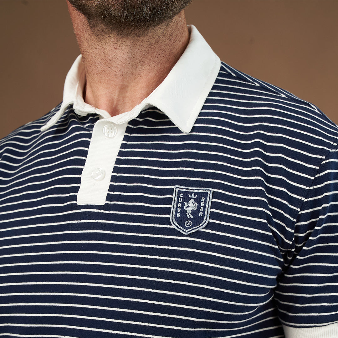 Elite Rugby Polo Navy & White Stripe