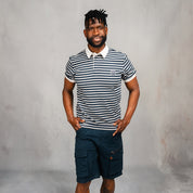 Elite Rugby Polo Navy & Grey Melange Thin Stripe