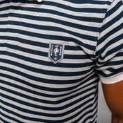 Elite Rugby Polo Navy & Grey Melange Thin Stripe
