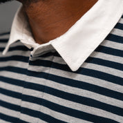 Elite Rugby Polo Navy & Grey Melange Thin Stripe