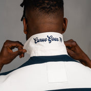 Elite Rugby Polo Navy & Off White Thick Stripe