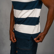 Elite Rugby Polo Navy & Off White Thick Stripe