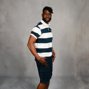 Elite Rugby Polo Navy & Off White Thick Stripe