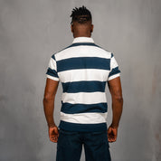Elite Rugby Polo Navy & Off White Thick Stripe
