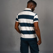 Elite Rugby Polo Navy & Off White Thick Stripe
