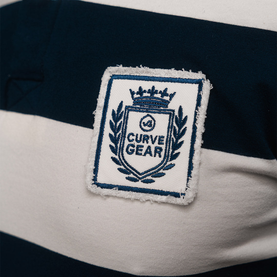 Elite Rugby Polo Navy & Off White Thick Stripe