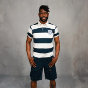 Elite Rugby Polo Navy & Off White Thick Stripe