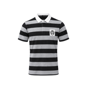 Elite Rugby Polo Black & Grey Melange Medium Stripe