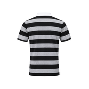 Elite Rugby Polo Black & Grey Melange Medium Stripe