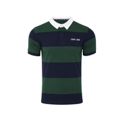 Elite Rugby Polo Bottle Green & Navy Thick Stripe