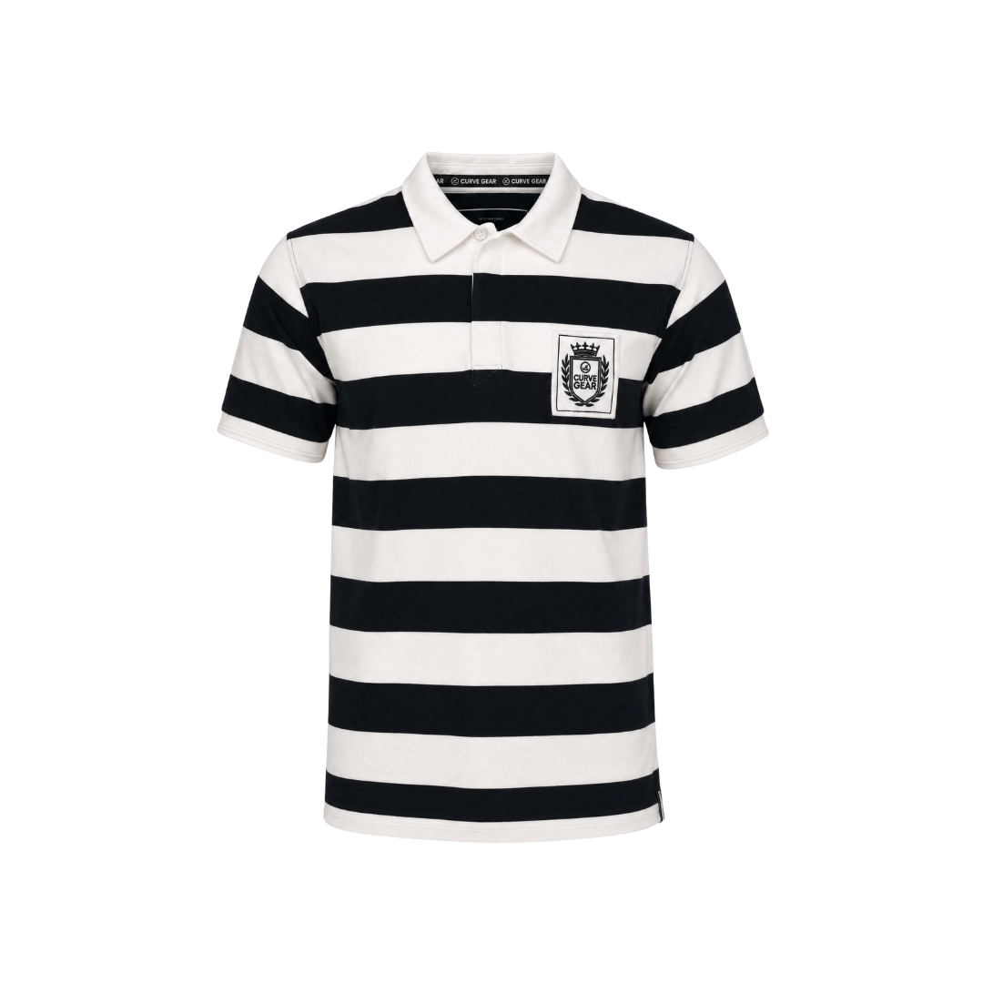 Elite Rugby Polo Navy & White Medium Stripe