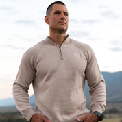 100% Merino Wool 1/4 Zip Knitwear Oatmeal