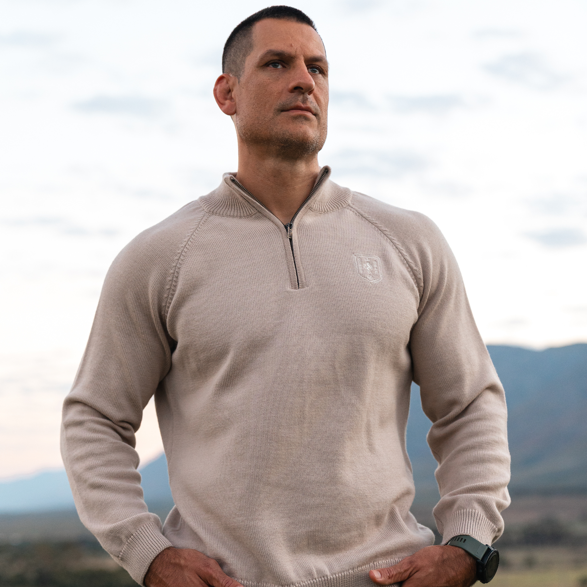 100% Merino Wool 1/4 Zip Knitwear Oatmeal