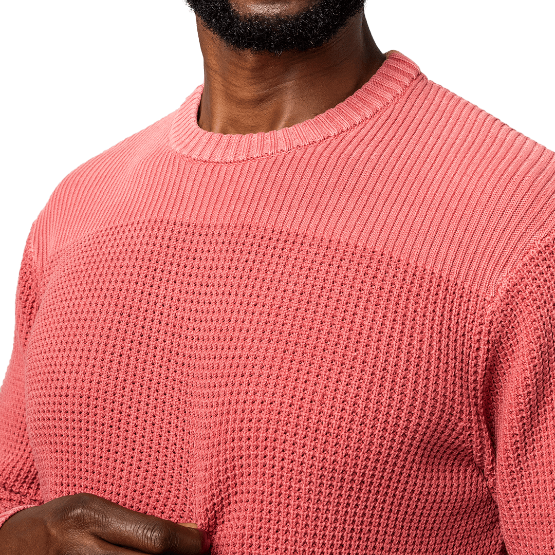 Acid Washed Crew Neck Knit Brick - Knitwear Curve Gear