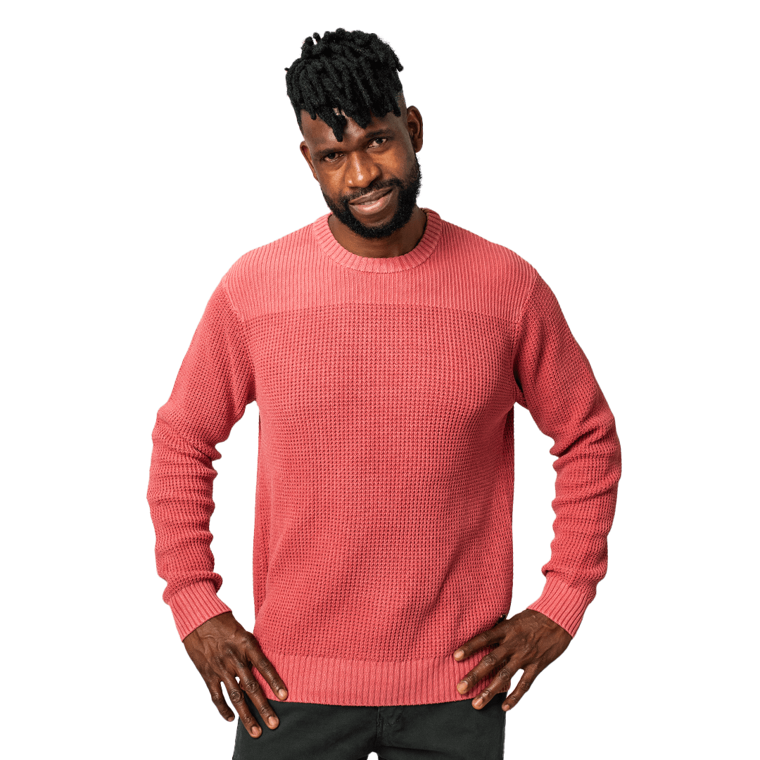 Acid Washed Crew Neck Knit Brick - Knitwear Curve Gear