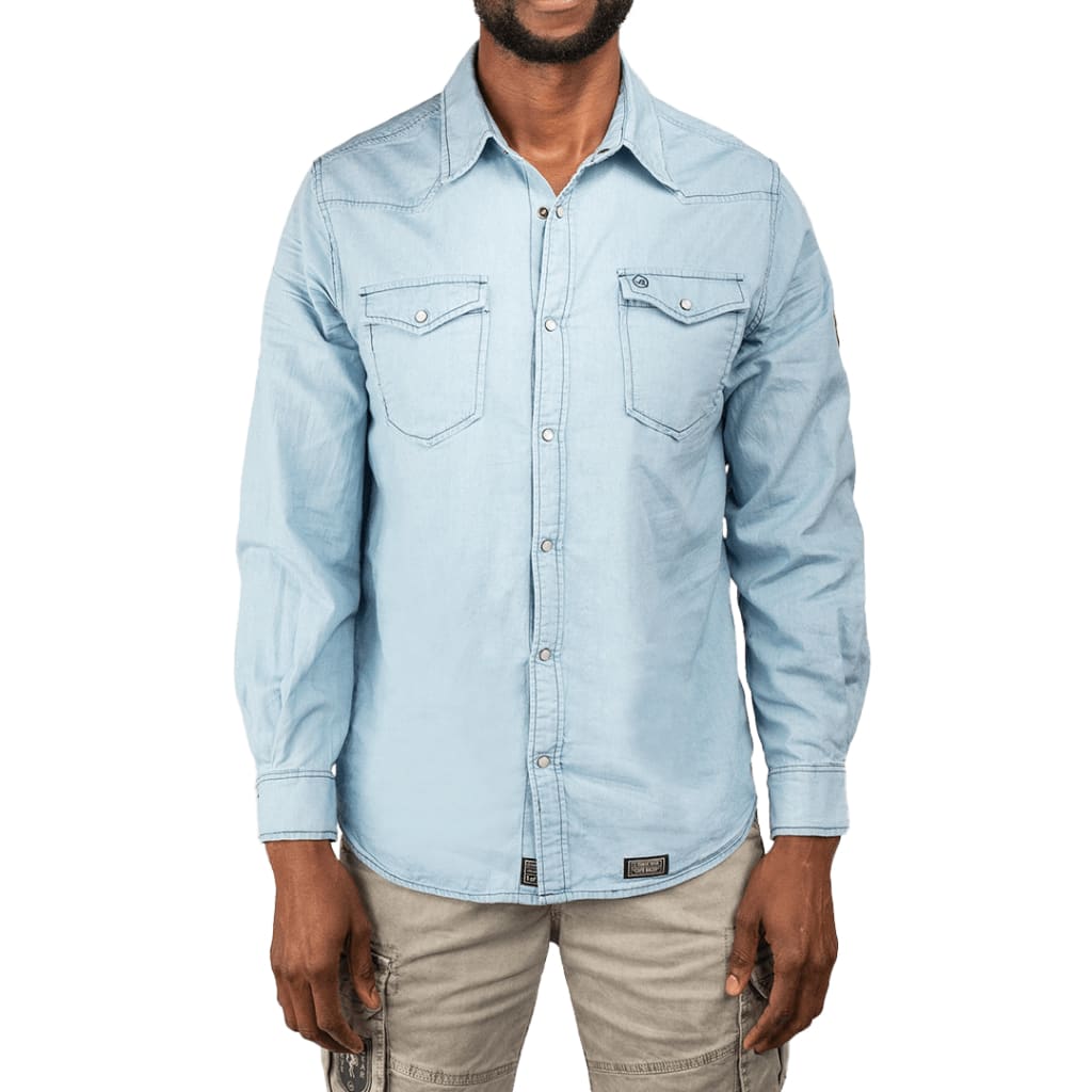 Café Racer Denim Shirt Light Blue - Curve Gear