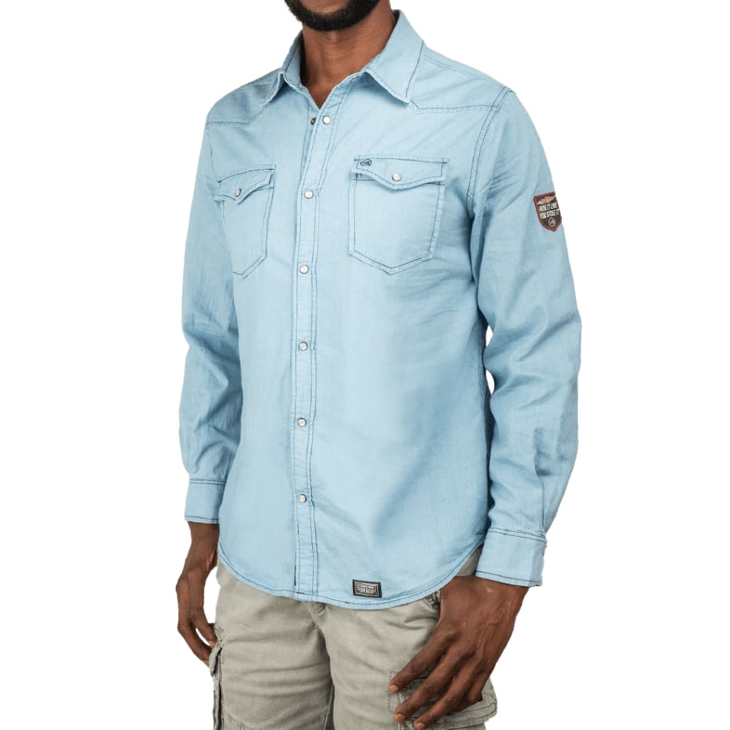 Café Racer Denim Shirt Light Blue - Curve Gear