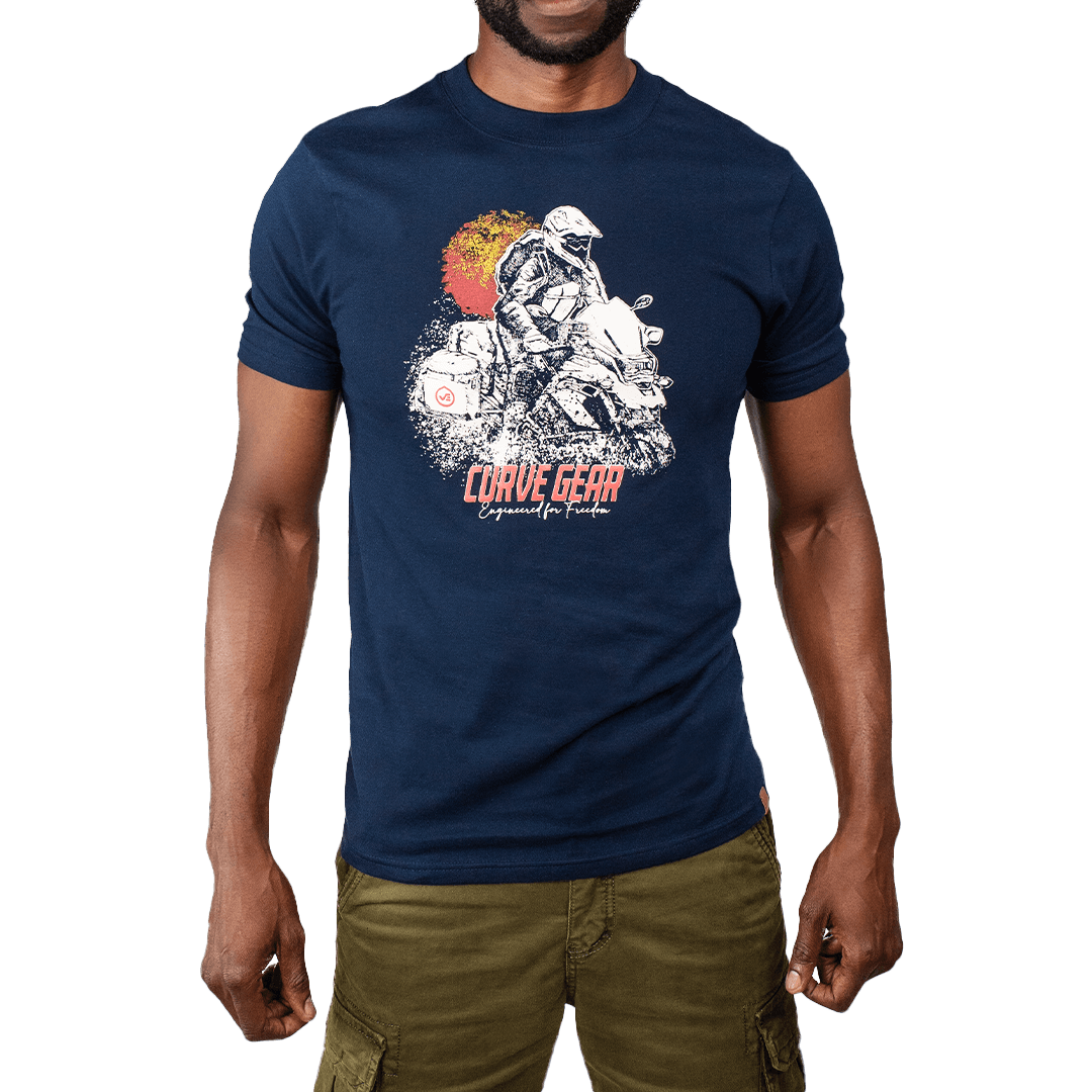 Café Racer Outdoor Adventure T-shirt Navy - Curve Gear