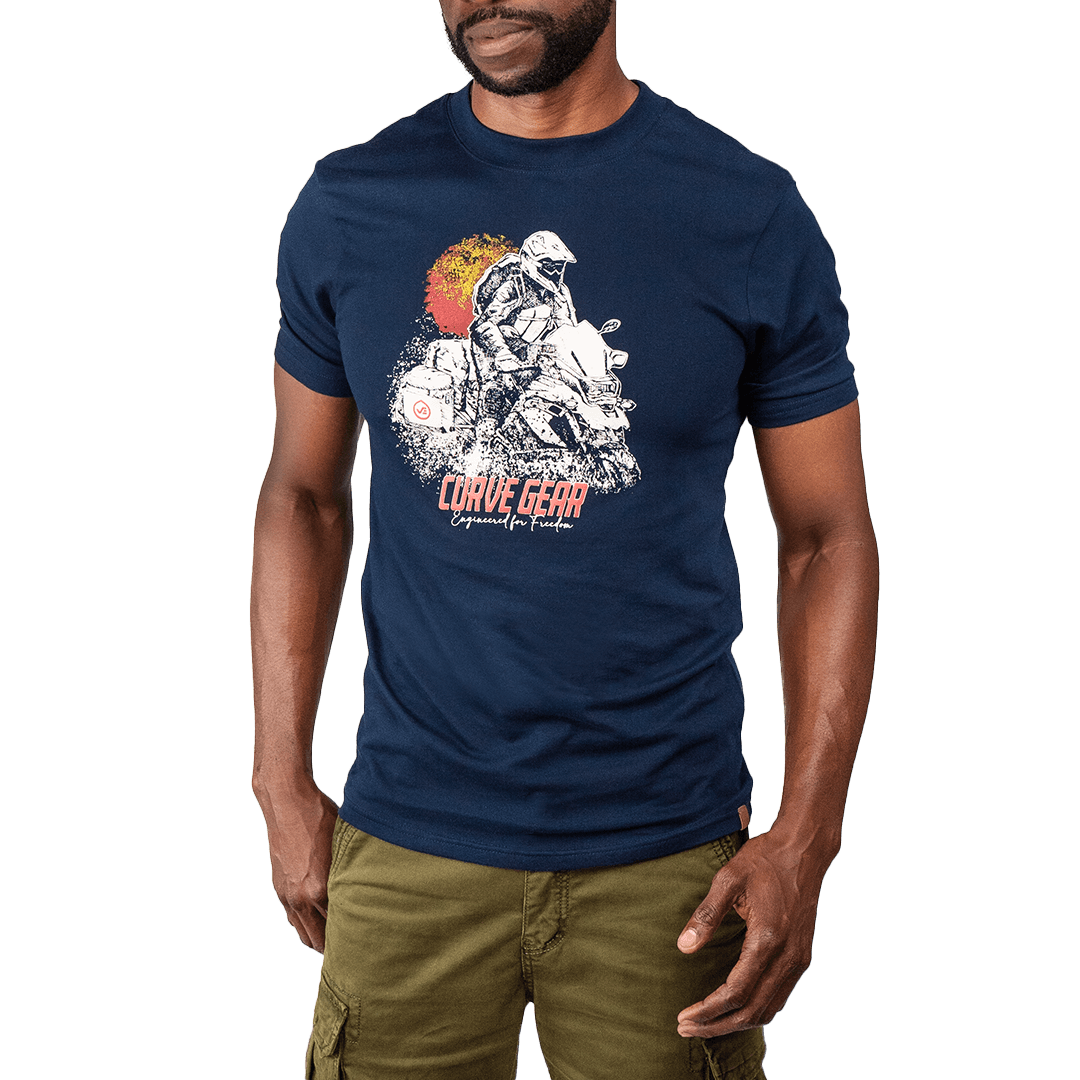 Café Racer Outdoor Adventure T-shirt Navy - Curve Gear