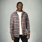 Drill Flannel Long Sleeve Shirt Blue Red Check - Shirts