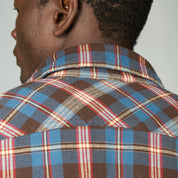 Drill Flannel Long Sleeve Shirt Blue Red Check - Shirts