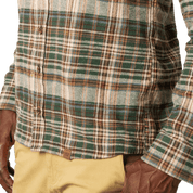 Drill Flannel Long Sleeve Shirt Green Brown Check - Shirts