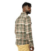 Drill Flannel Long Sleeve Shirt Green Brown Check - Shirts