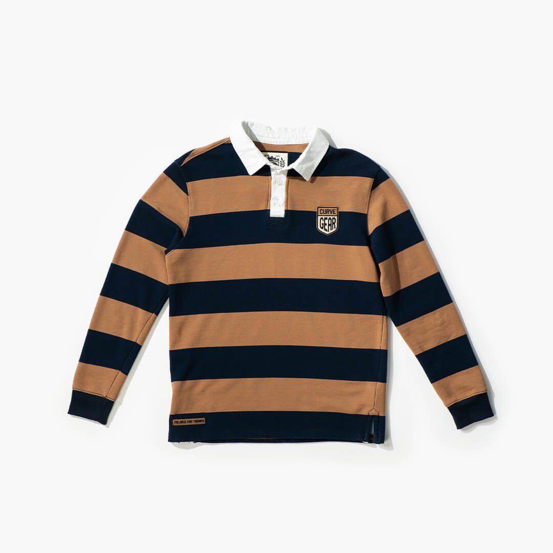 Hero Rugby Polo Shirt Caramel & Navy - Curve Gear