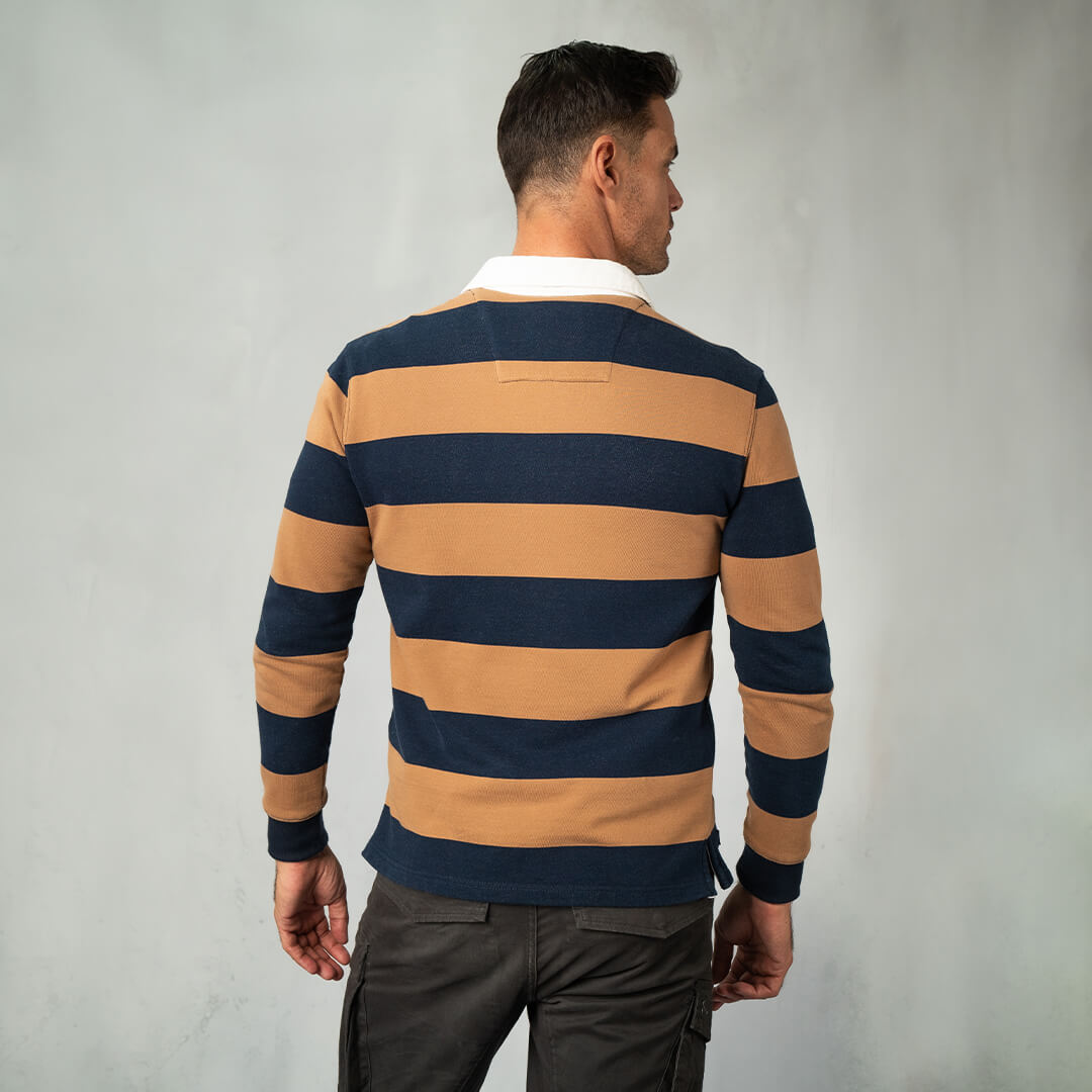 Hero Rugby Polo Shirt Caramel & Navy - Curve Gear