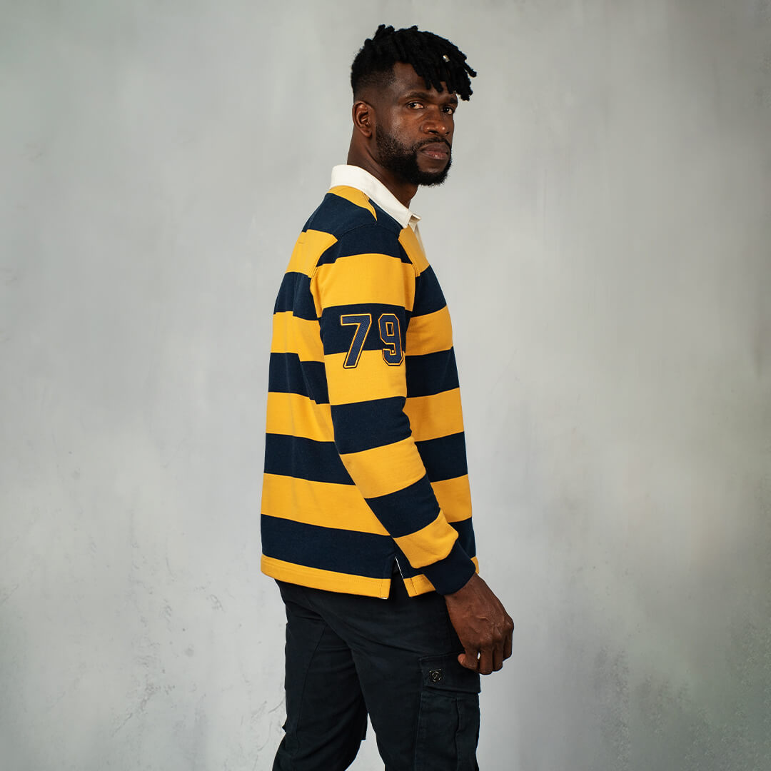 Hero Rugby Polo Shirt Mustard & Navy - Curve Gear