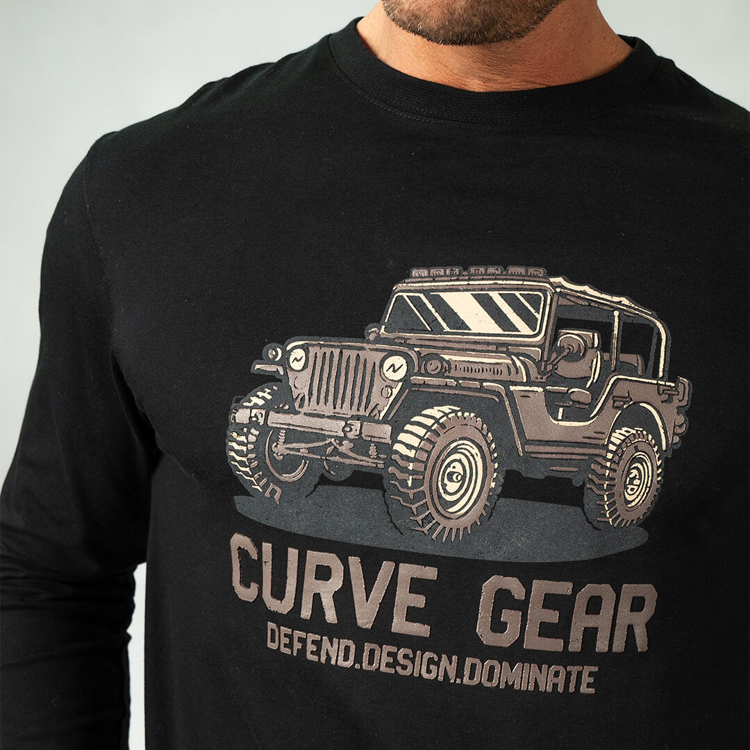 Jeep Long Sleeve T-Shirt Black - T-Shirts Curve Gear