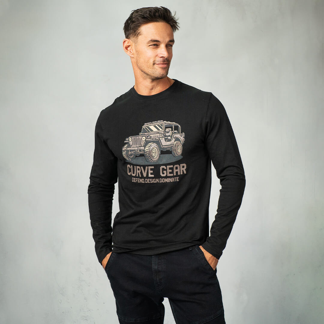 Jeep Long Sleeve T-Shirt Black - T-Shirts Curve Gear