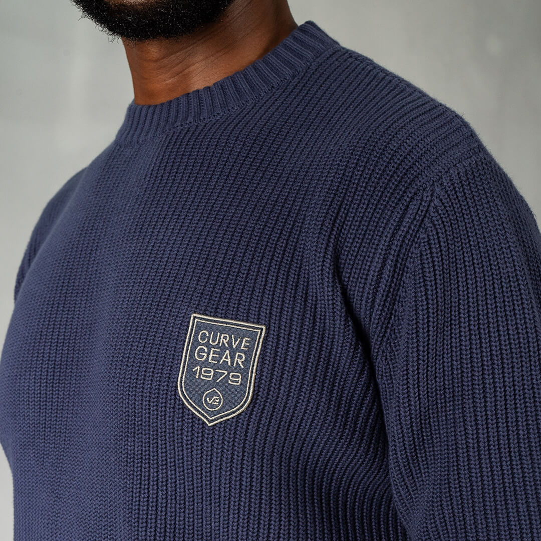 Military Badge Knitwear Indigo Blue - Knitwear Curve Gear