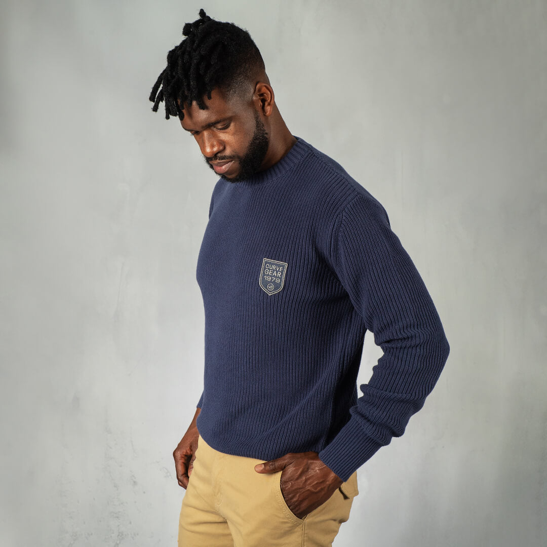 Military Badge Knitwear Indigo Blue - Knitwear Curve Gear