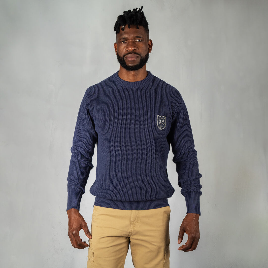 Military Badge Knitwear Indigo Blue - Knitwear Curve Gear