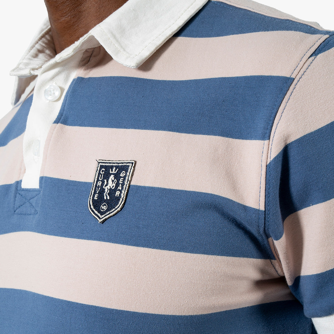 Striped Rugby Polo Shirt Blue Cream - Curve Gear