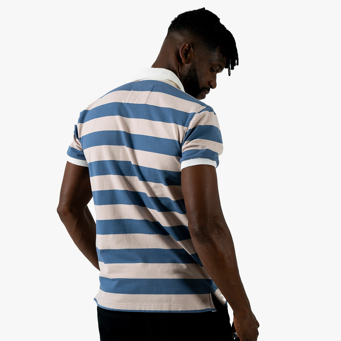 Striped Rugby Polo Shirt Blue Cream - Curve Gear