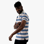 Striped Rugby Polo Shirt Blue Cream - Curve Gear