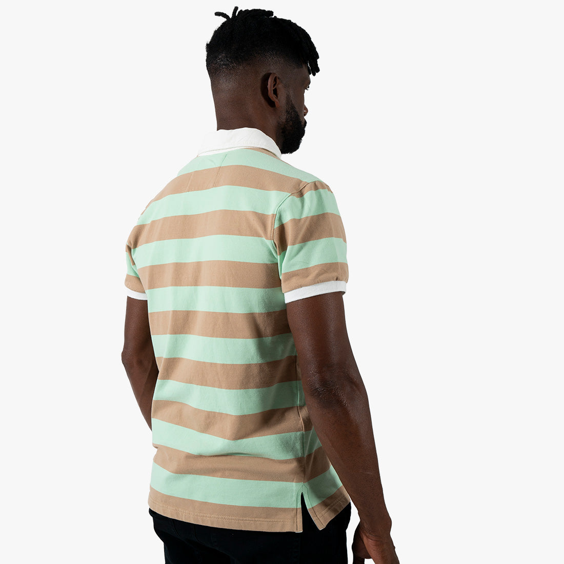 Striped Rugby Polo Shirt Green Brown - Curve Gear