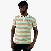 Striped Rugby Polo Shirt Green Brown - Curve Gear