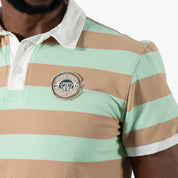 Striped Rugby Polo Shirt Green Brown - Curve Gear