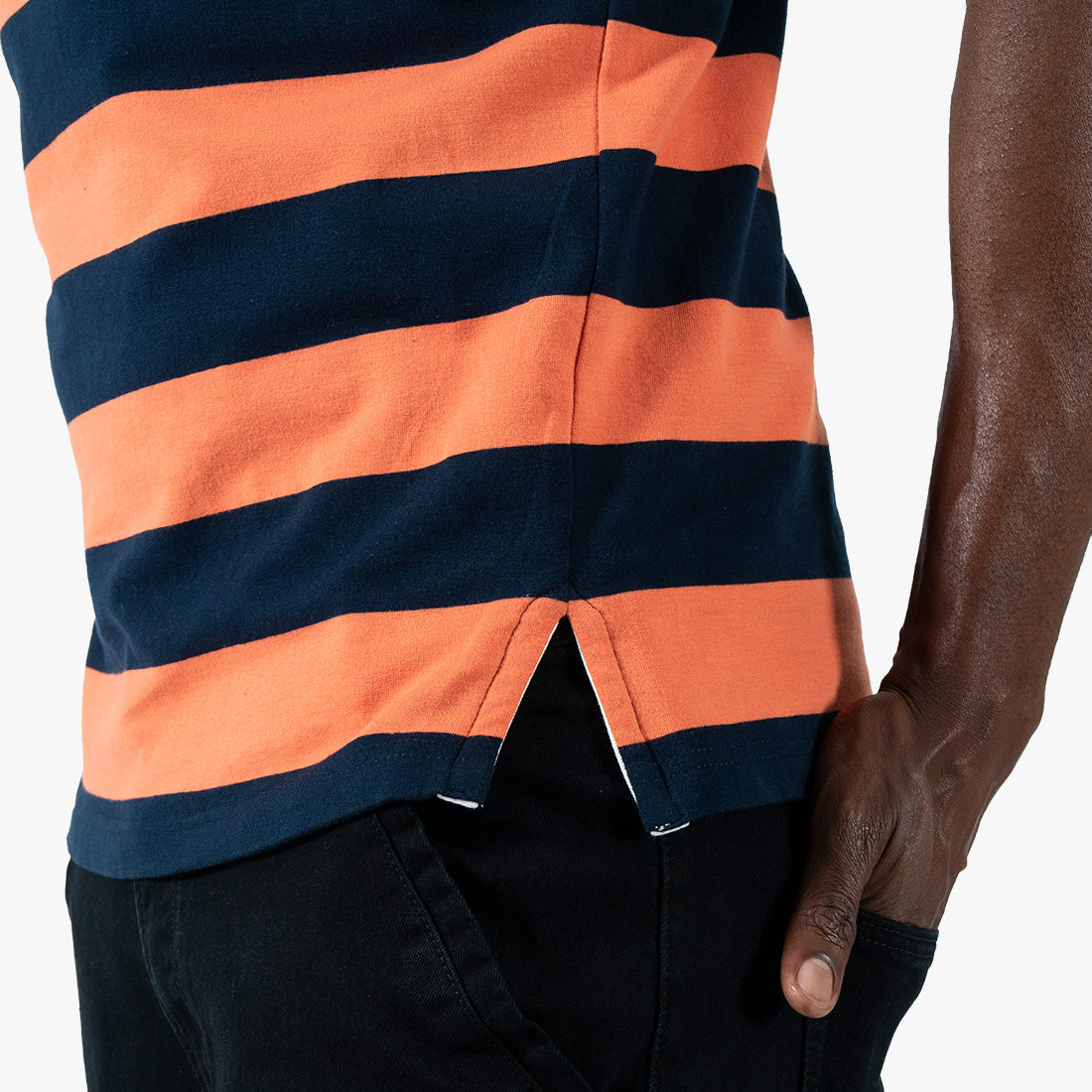 Striped Rugby Polo Shirt Orange Navy - Curve Gear