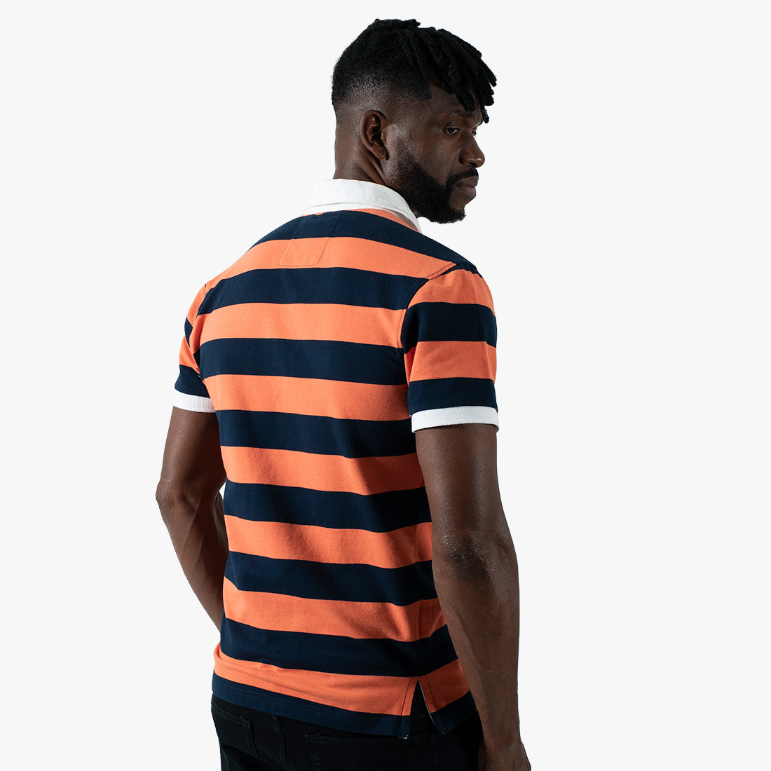 Striped Rugby Polo Shirt Orange Navy - Curve Gear