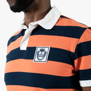 Striped Rugby Polo Shirt Orange Navy - Curve Gear